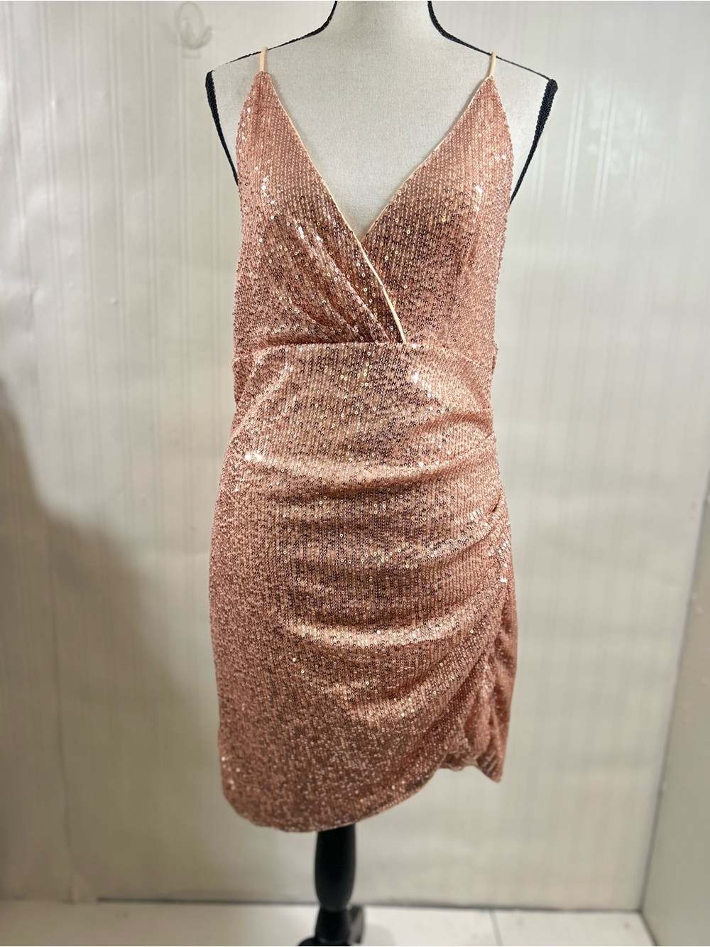 Beige Cross-Back Knit Dress with Scalloped Edge